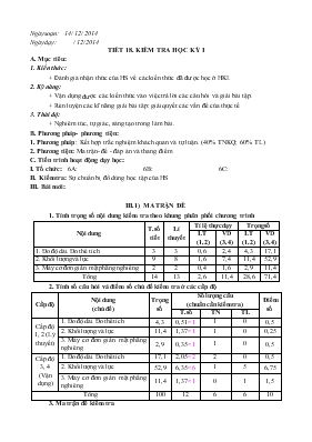 Bài giảng Tiết 18 Kiểm tra học kỳ 1 môn vật lí
